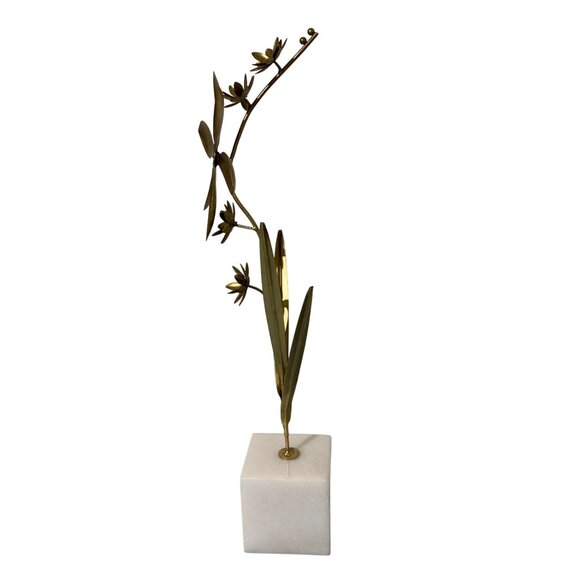 Vintage Brass Flower Sculpture With Marble Base - Picture 4 of 8